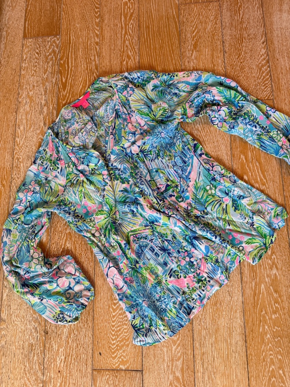 Lilly Pulitzer Tropical Floral Print Blouse in Blue, Pink, Green
